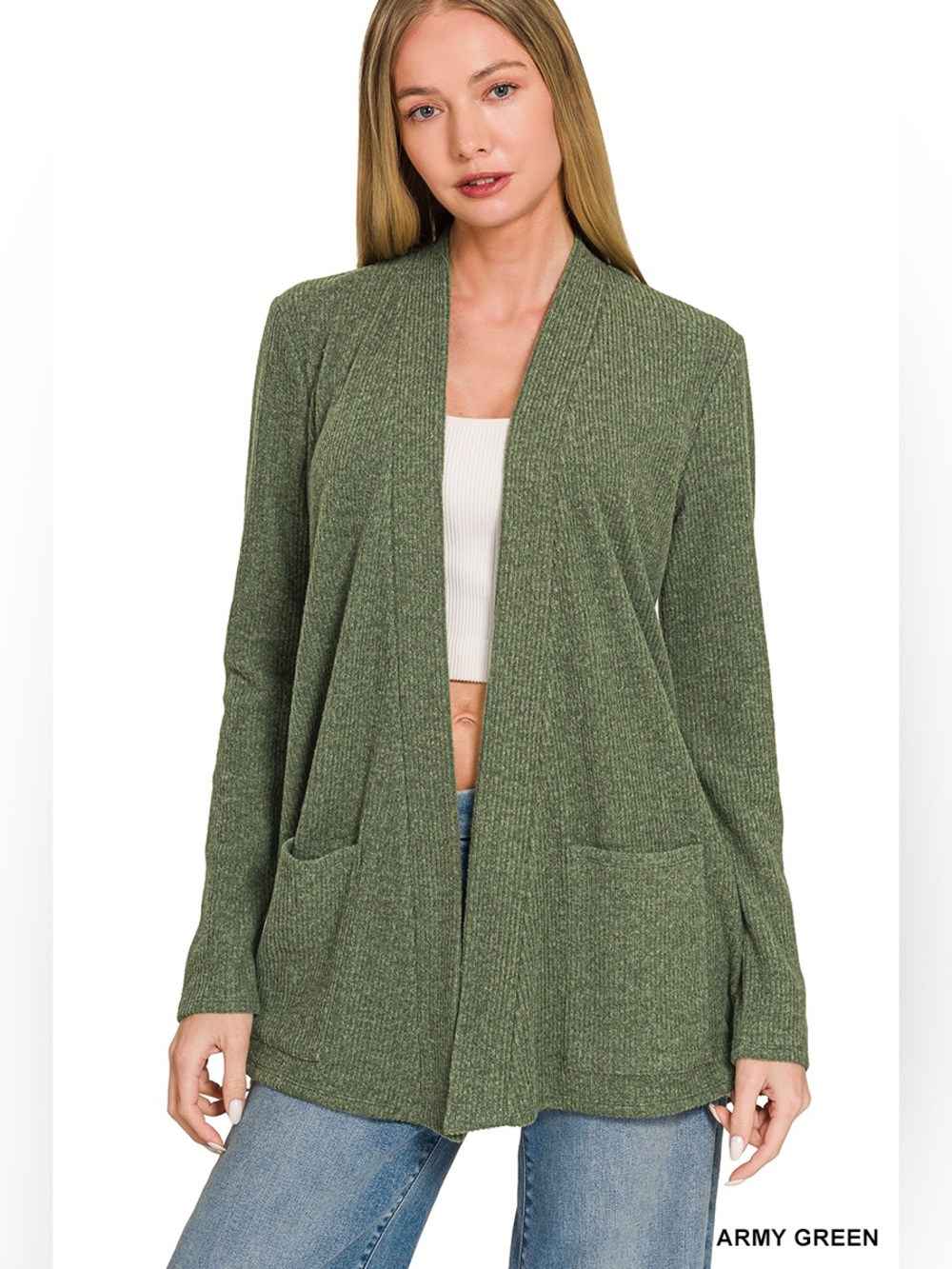 Zenana HEATHER RIBBED SWEATER OPEN FRONT CARDIGAN